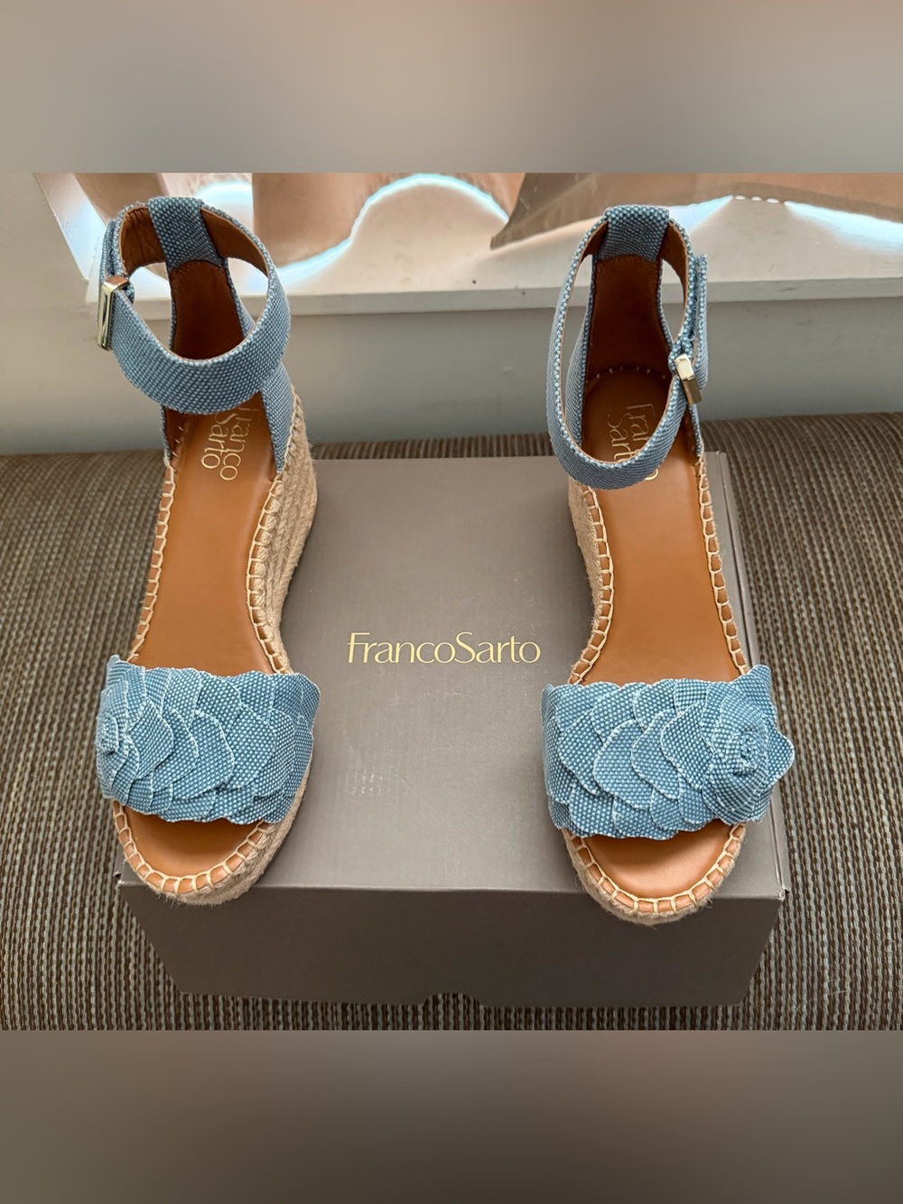 Franco Sarto Light Blue Floral Espadrille Ankle-Strap Wedges